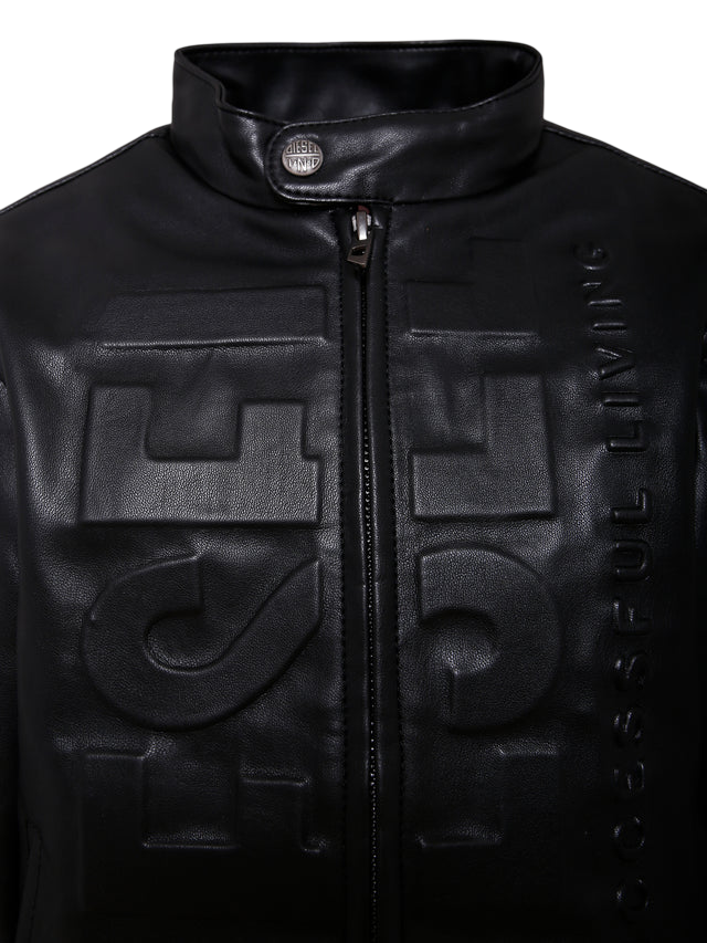 Diesel giubbino biker in ecopelle con logo nero