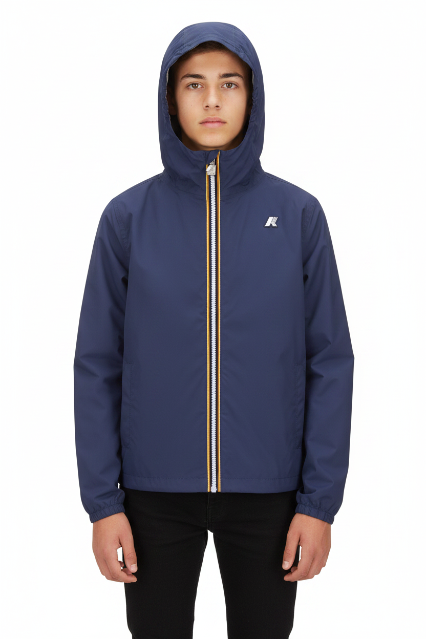 K-Way giubbino leggero antivento Jack con cappuccio blu - mem39