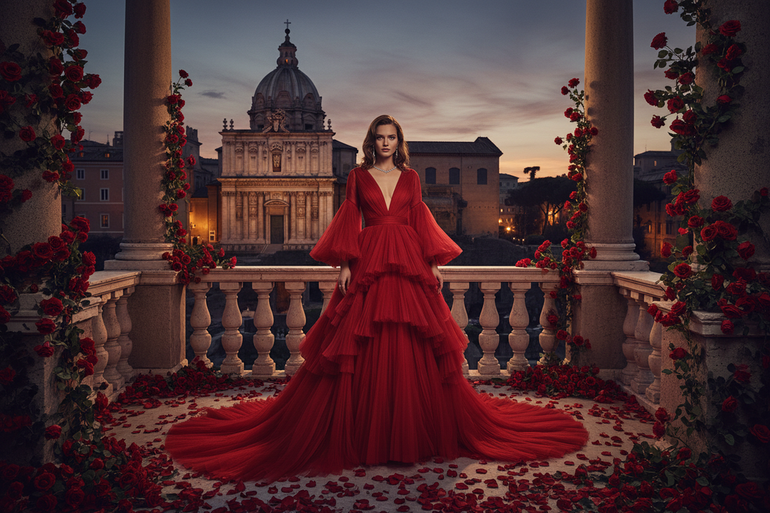 Valentino rosso haute couture Roma eleganza italiana abito gala