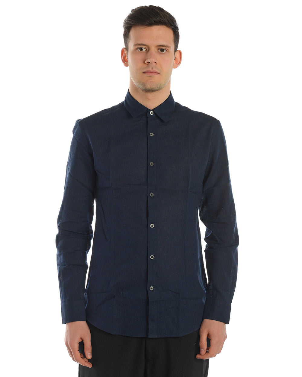 Camicia Daniele Alessandrini Blu in Lino e Cotone - mem39