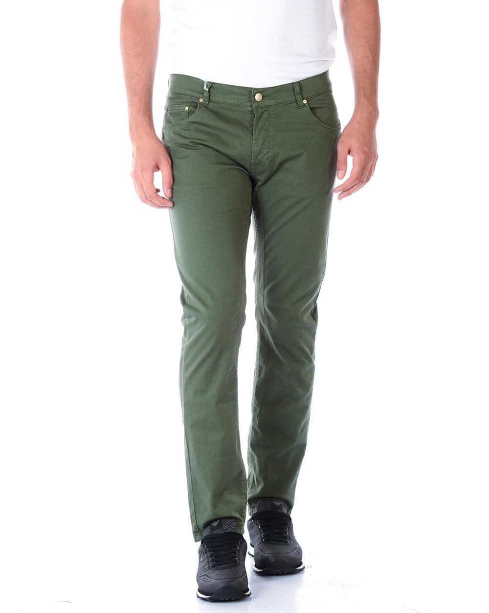 Pantaloni Daniele Alessandrini Verde Militare con Chiusura a Bottoni - mem39