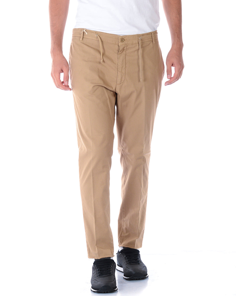 Pantaloni Daniele Alessandrini Beige Scuro con Chiusura Zip e Bottoni - mem39