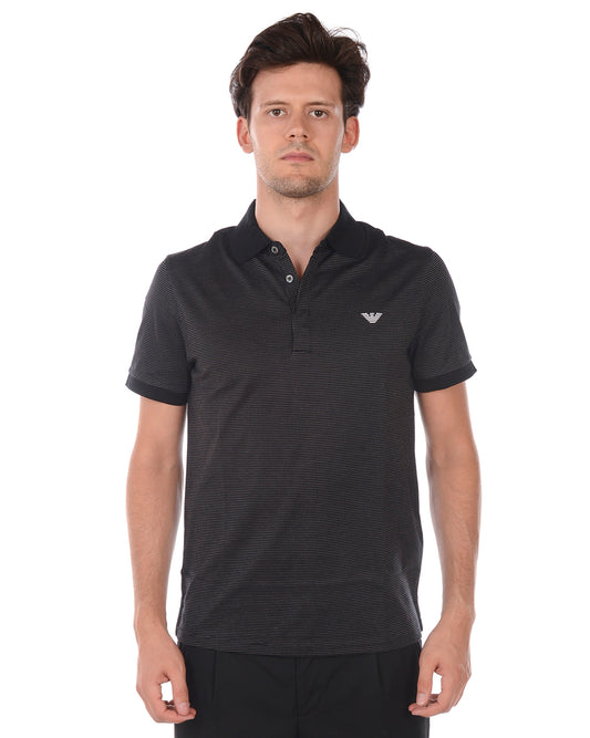 Polo Nero Cotone con Logo Aquila - Emporio Armani - mem39