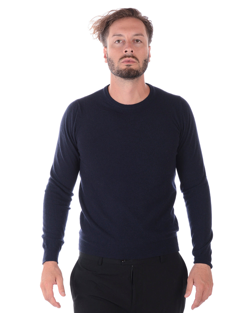 Maglia Daniele Alessandrini Blu Scuro Lana e Cashmere con Collo a V - mem39