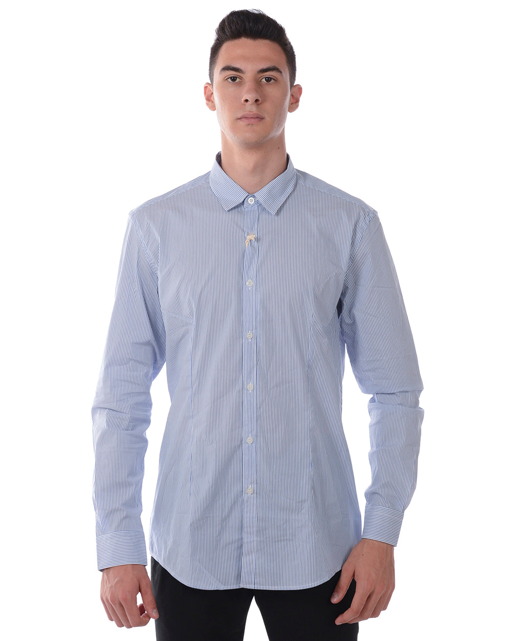 Camicia Daniele Alessandrini Bianca/Blu con Maniche Lunghe - mem39