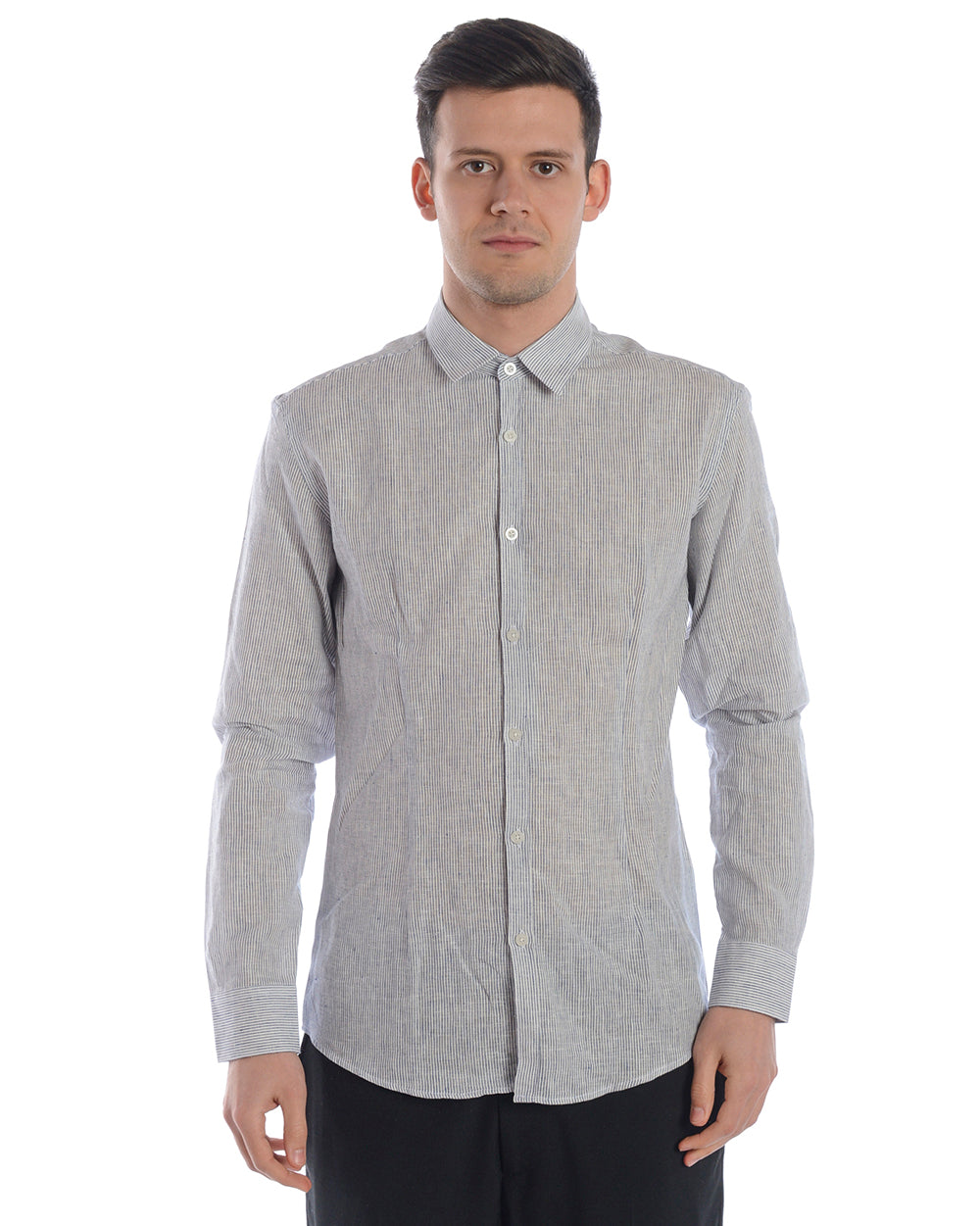 Camicia Blu Lino e Cotone Daniele Alessandrini - mem39