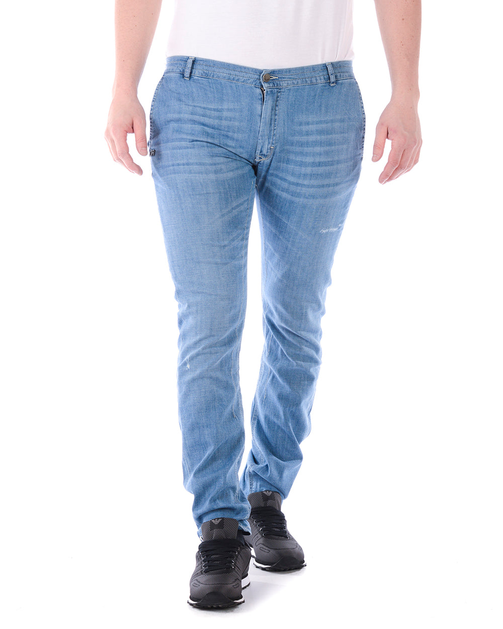 Jeans Daniele Alessandrini Blu Denim con Chiusura Zip e Bottoni - mem39