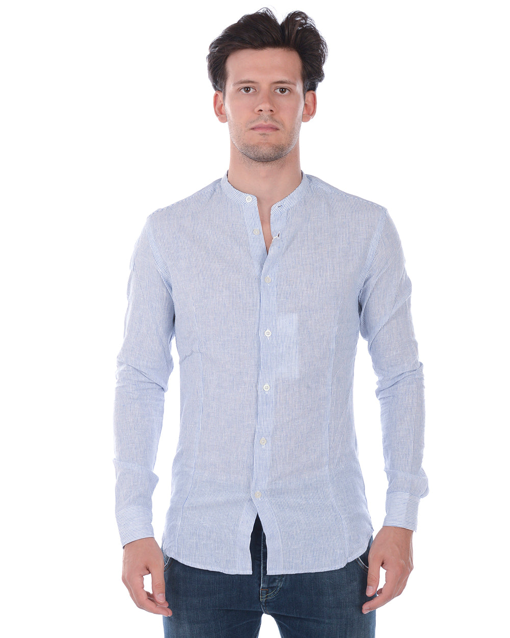 Camicia Daniele Alessandrini Slim Fit in Lino e Cotone - mem39