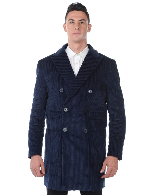 Cappotto Daniele Alessandrini Blu Elegante con Chiusura a Bottoni - mem39