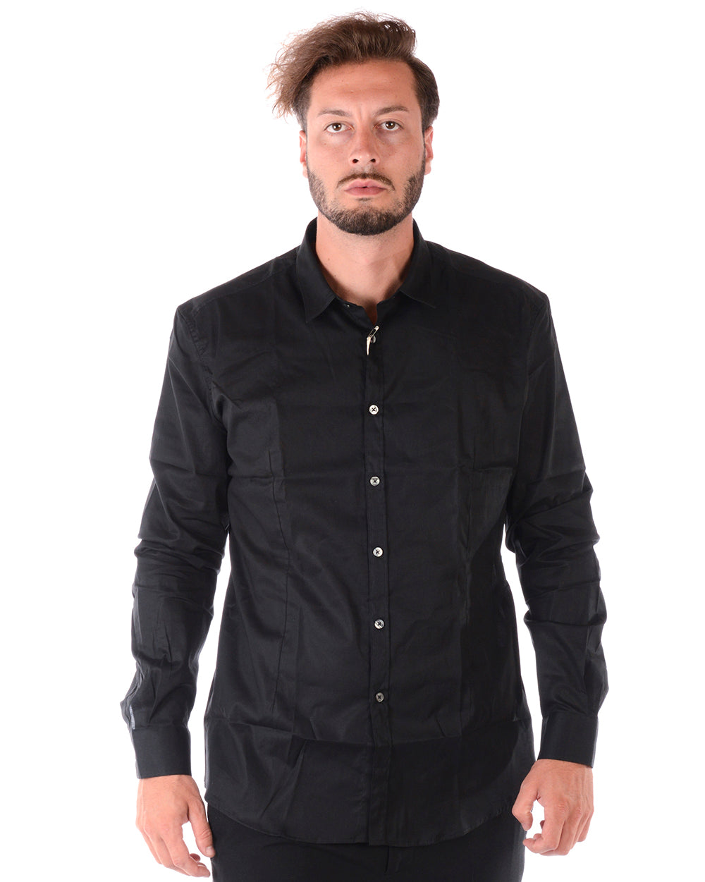 Camicia Daniele Alessandrini Cotone-Elastan Nera - Taglia 43 - mem39