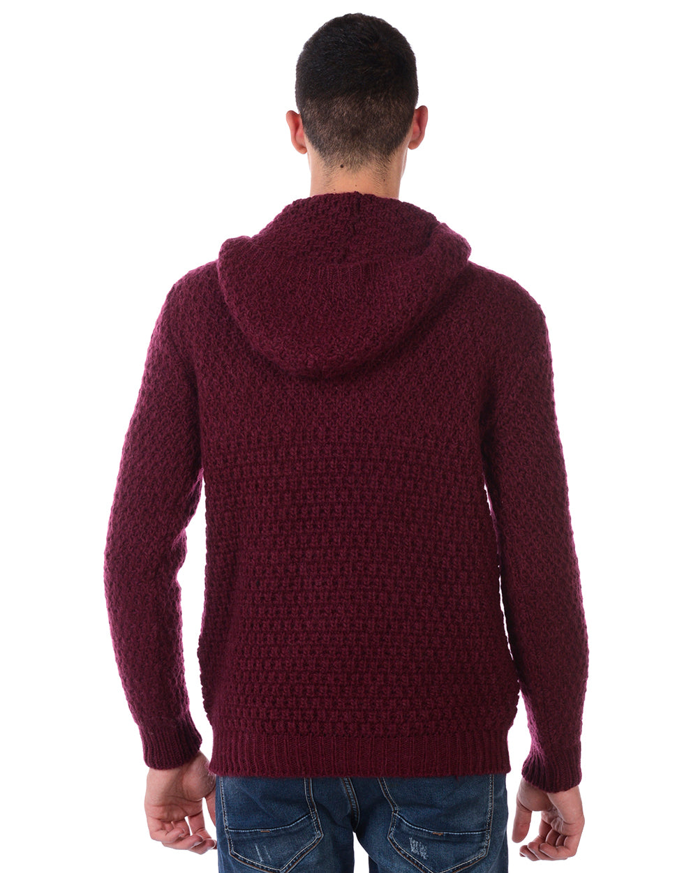 Maglione Bordeaux con Cappuccio in Lana Daniele Alessandrini - mem39