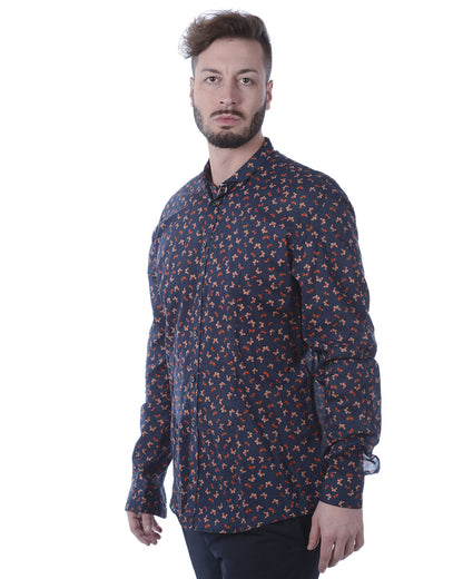 Camicia Daniele Alessandrini Blu Rosso in Cotone - mem39