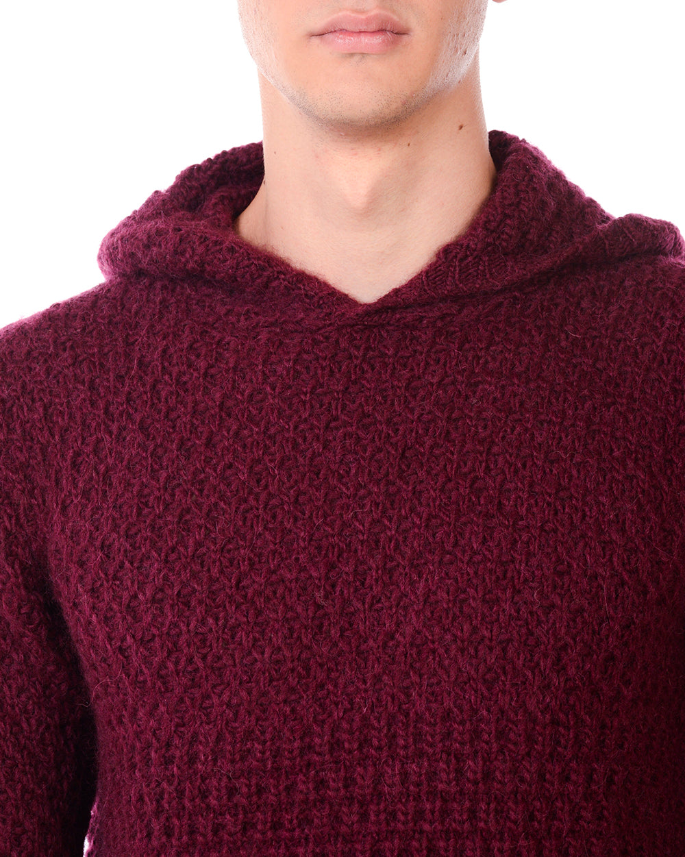 Maglione Bordeaux con Cappuccio in Lana Daniele Alessandrini - mem39