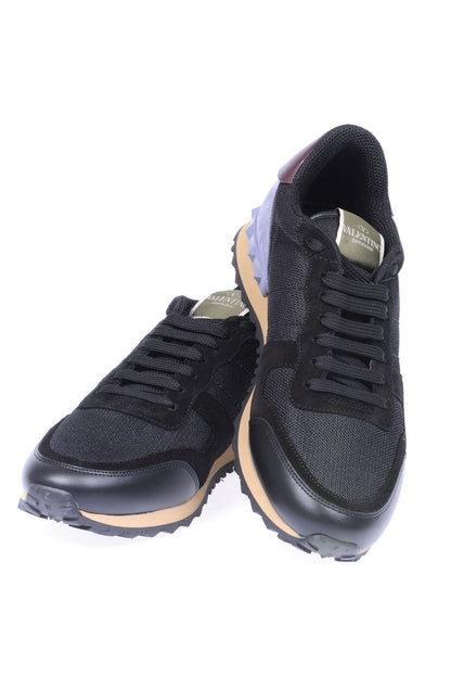 Sneakers Valentino Pelle e Tessuto - Nero e Arancione - mem39