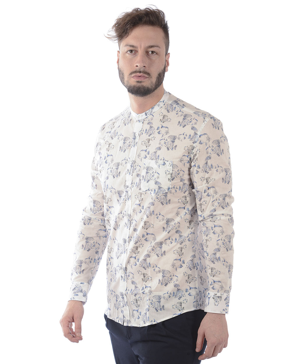 Camicia Daniele Alessandrini Bianco e Blu 100% Cotone - mem39