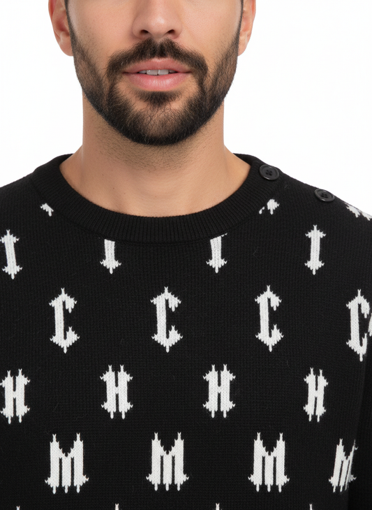 John Richmond maglia con logo jacquard all over nero