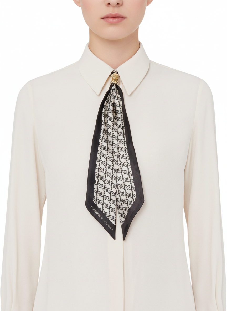 Elisabetta Franchi camicia in georgette con foulard bianco latte - mem39