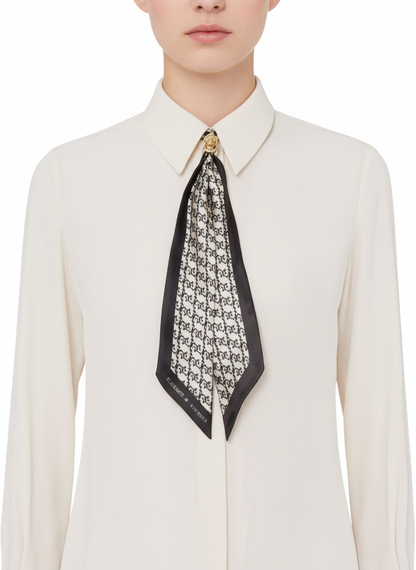 Elisabetta Franchi camicia in georgette con foulard bianco latte - mem39