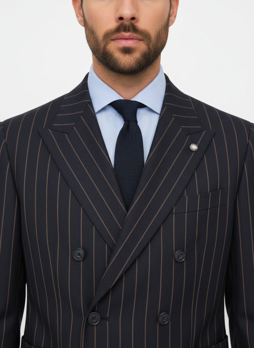 Manuel Ritz giacca doppiopetto gessata blu beige - mem39