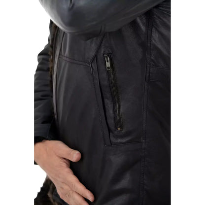Cappotto Giacca In Vera Pelle Nera Uomo Slim In Stile Montone Pelo Lungo Rindway