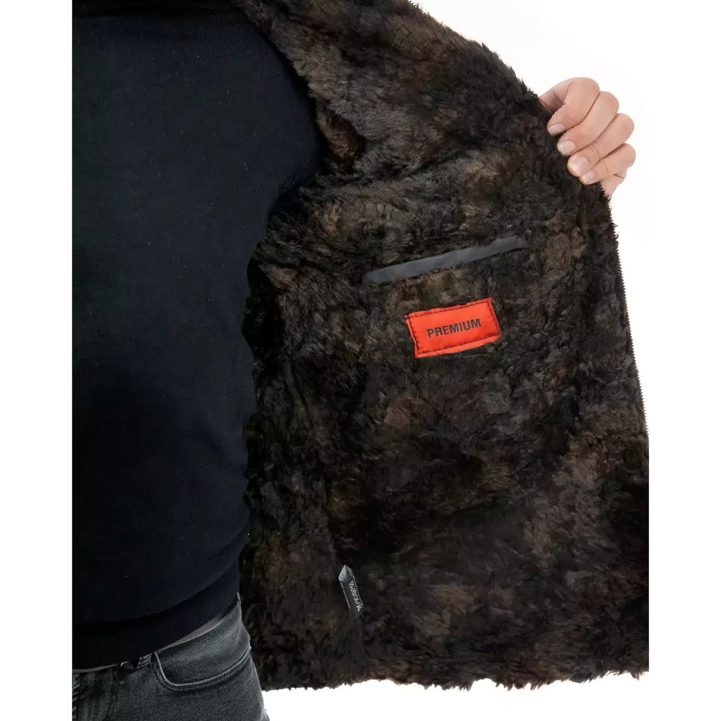 Cappotto Giacca In Vera Pelle Nera Uomo Slim In Stile Montone Pelo Lungo Rindway