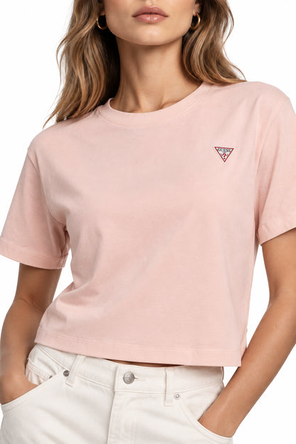 GUESS JEANS T-SHIRT MANICHE CORTE DONNA ROSA