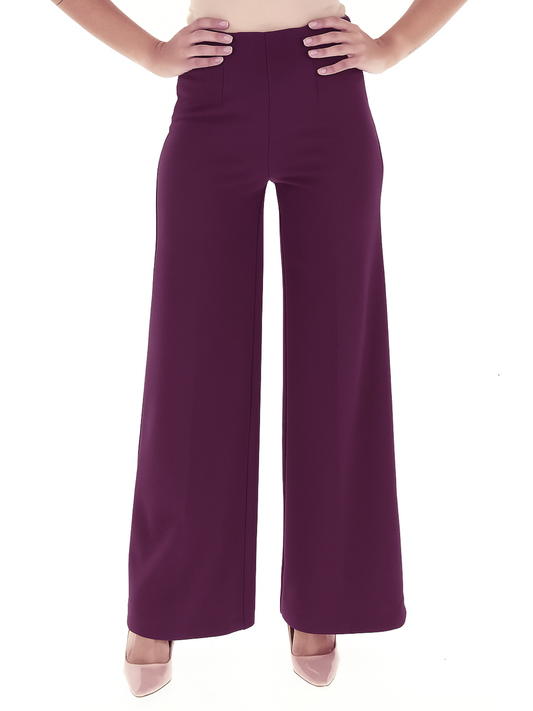 Vicolo pantaloni palazzo in crepe color prugna