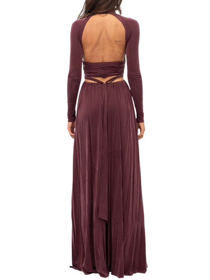 Elisabetta Franchi abito lungo plissè borgogna