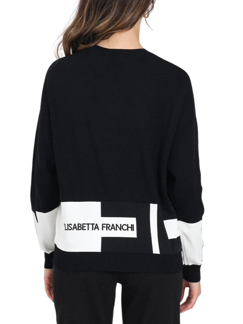 Elisabetta Franchi maglia bicolore con logo nero bianco - mem39