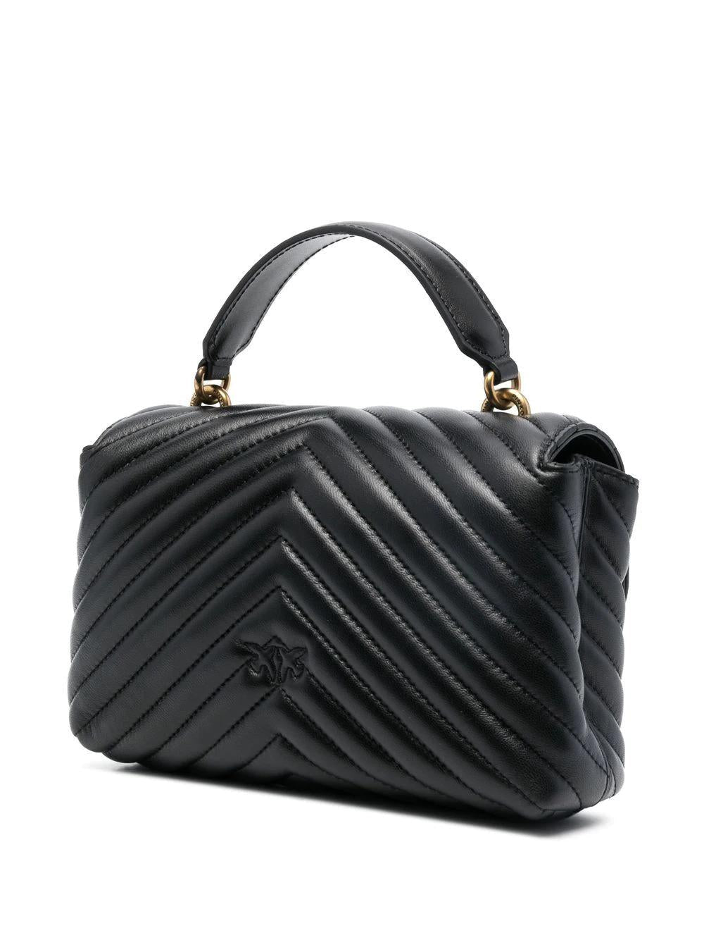 Pinko borsa Love Bag Lady Puff Mini in pelle chevron nero oro
