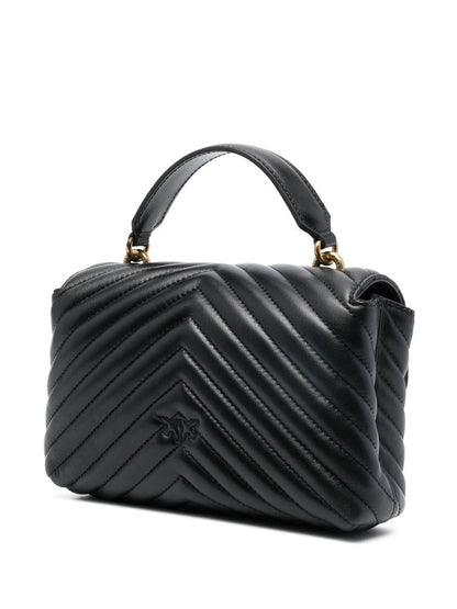 Pinko borsa Love Bag Lady Puff Mini in pelle chevron nero oro