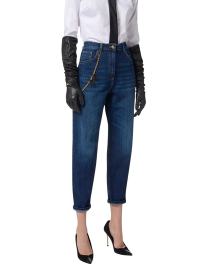 Elisabetta Franchi jeans con catenella logata lavaggio blu