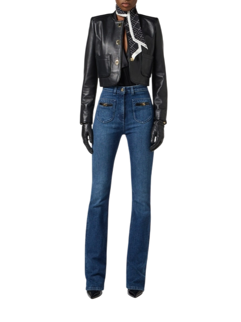 Elisabetta Franchi giubbino in pelle con bottoni gioiello nero