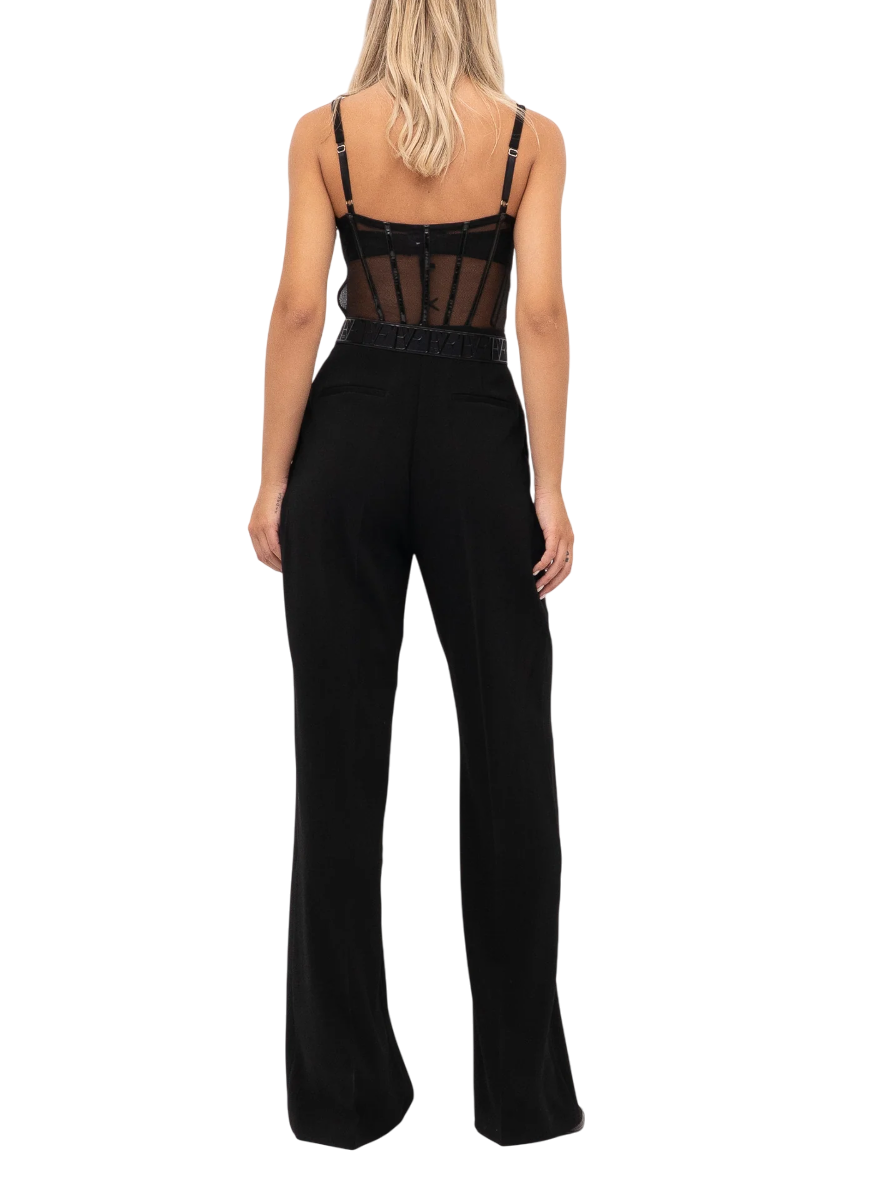 Elisabetta Franchi tuta jumpsuit in tulle e crepe nero