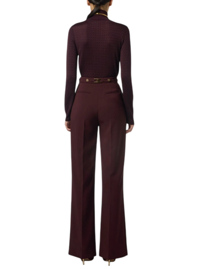 Elisabetta Franchi maglia dolcevita con logo jacquard borgogna