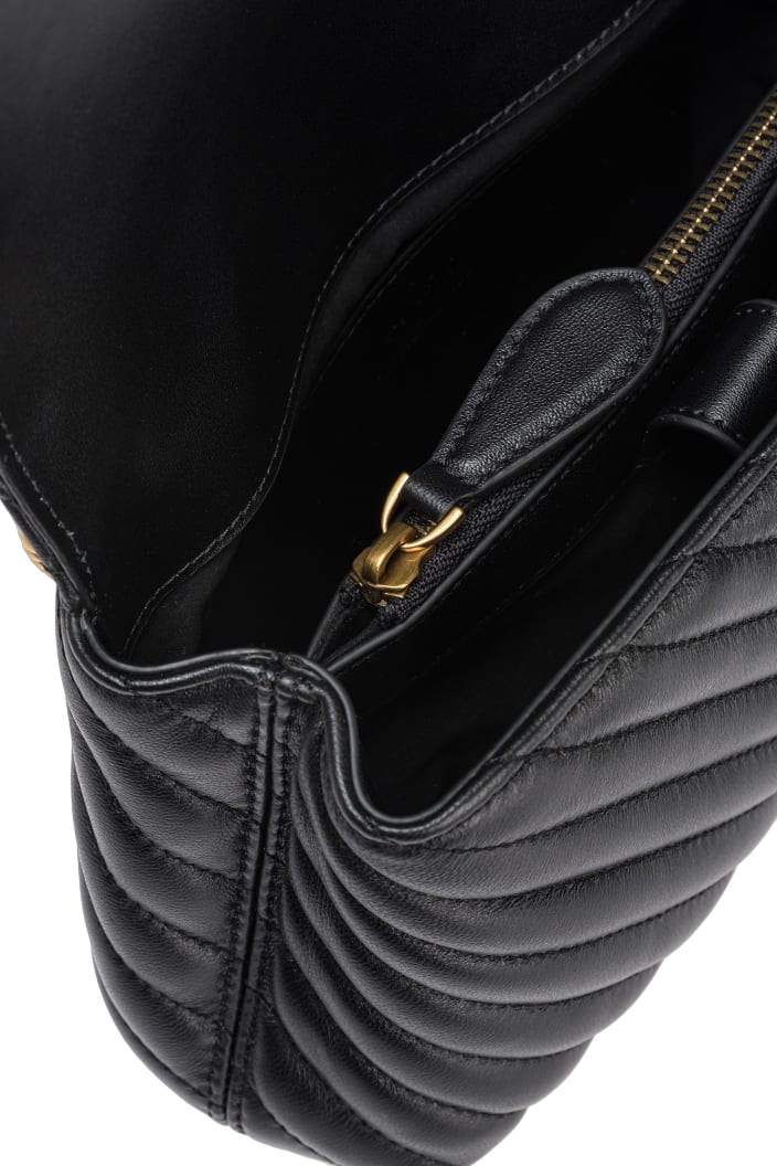 Pinko borsa Love Bag Lady Puff Mini in pelle chevron nero oro