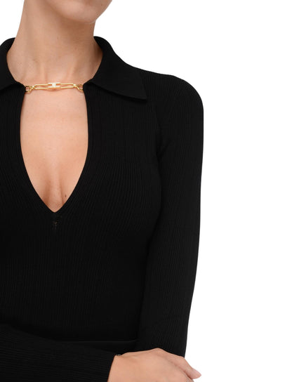 Elisabetta Franchi maglia a costine con dettaglio gioiello nero