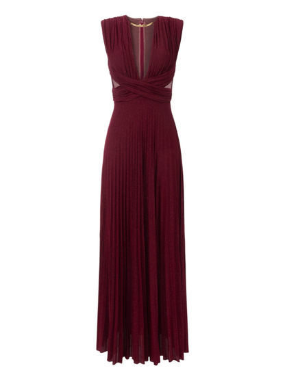 Elisabetta Franchi abito lungo plissè lurex rosso ciliegia
