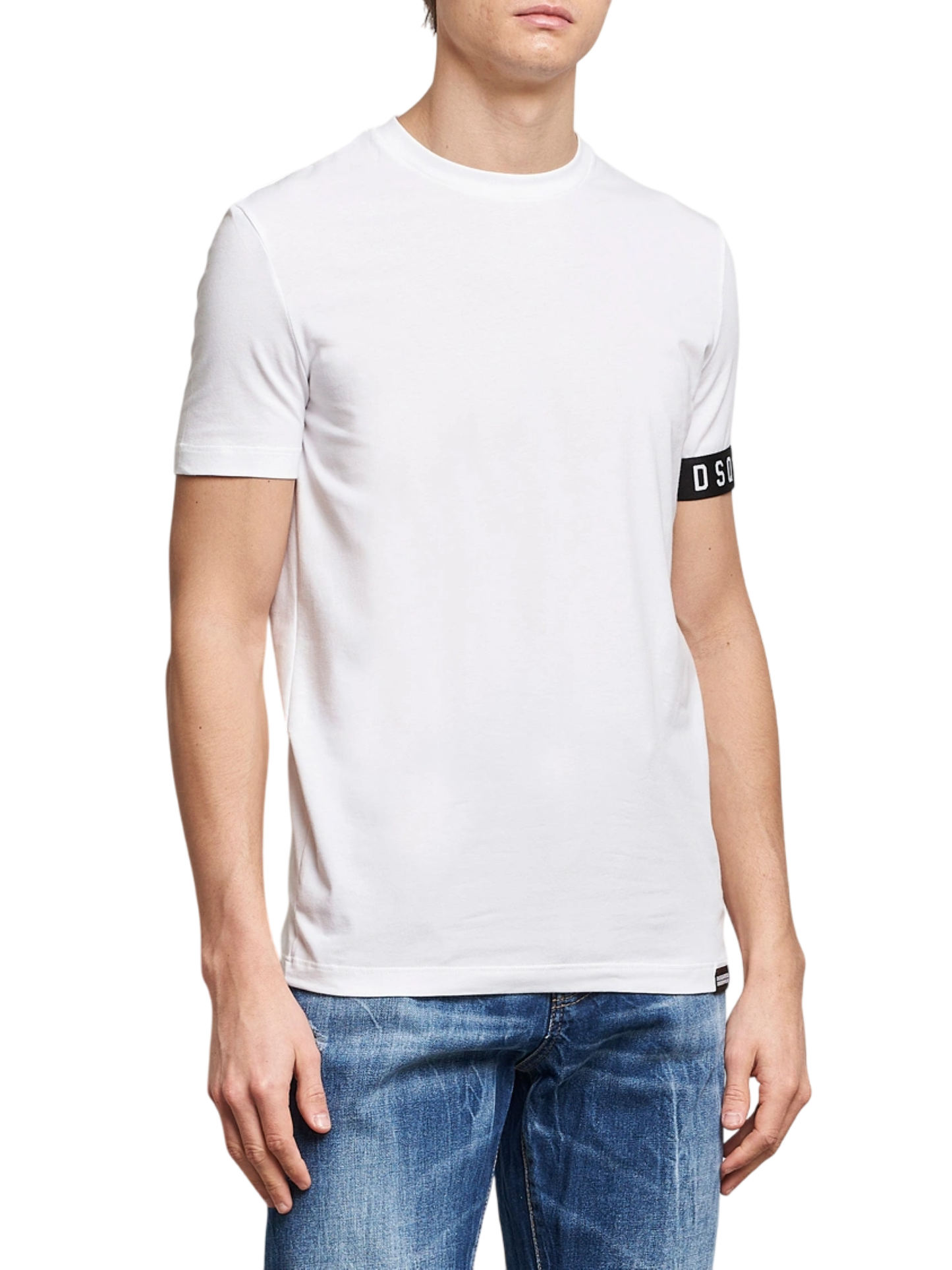 Dsquared2 T-shirt manica corta con banda logata bianco nero