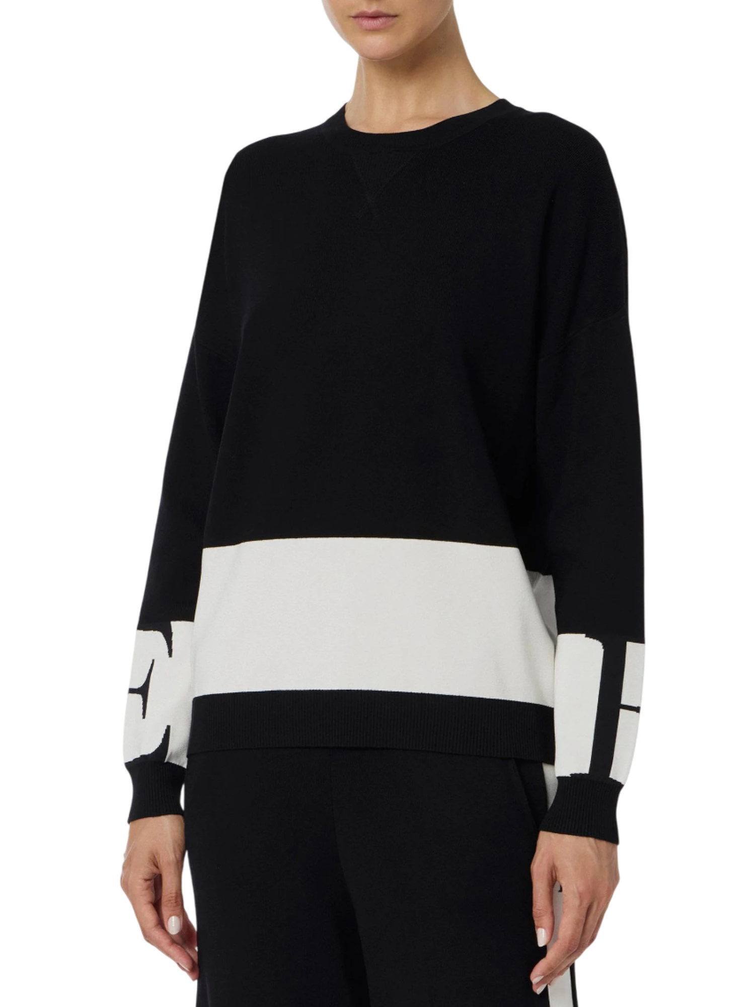 Elisabetta Franchi maglia bicolore con logo nero bianco - mem39