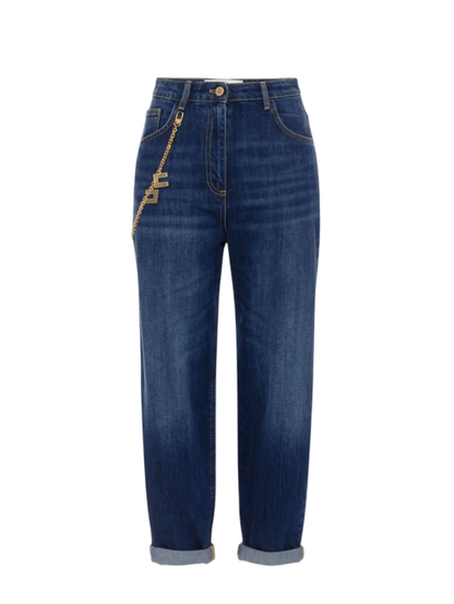 Elisabetta Franchi jeans con catenella logata lavaggio blu