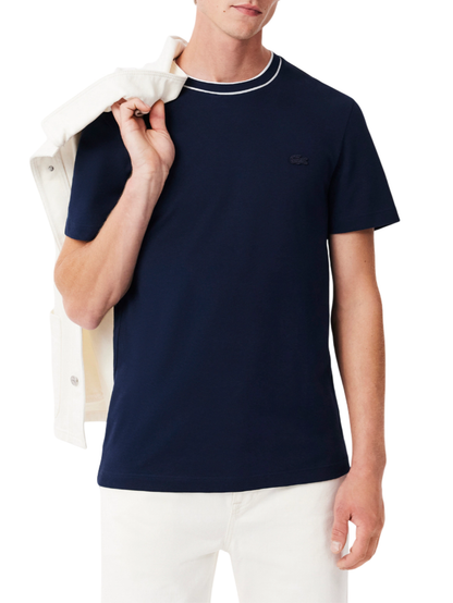 Lacoste T-shirt in piquè con colletto a righe blu
