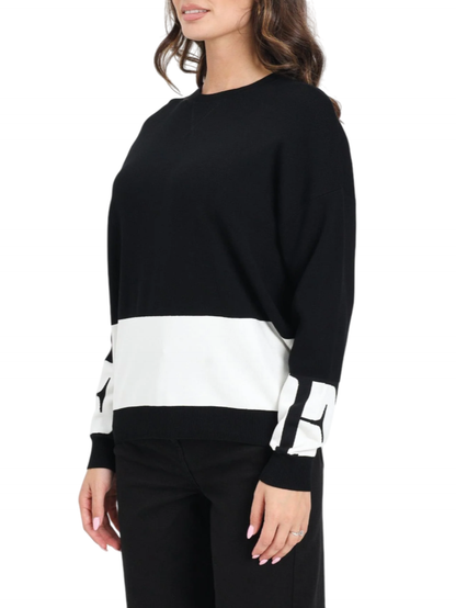 Elisabetta Franchi maglia bicolore con logo nero bianco - mem39