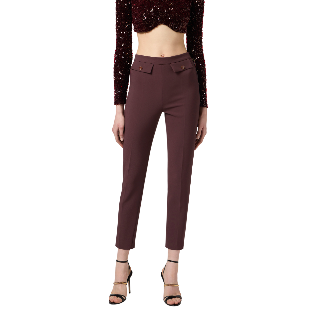 Elisabetta Franchi pantaloni slim in crepe borgogna