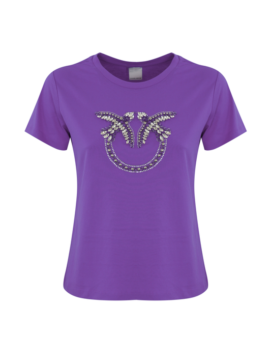 Pinko T-shirt Quentin con logo gioiello viola