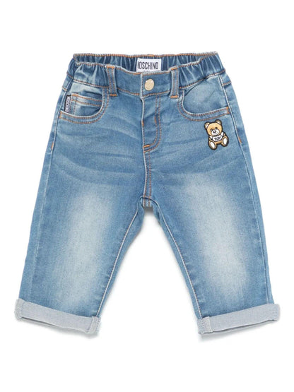 Moschino jeans neonato con patch orsetto lavaggio blu