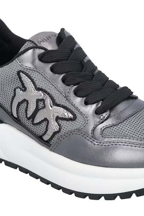 Pinko sneakers Gem in mesh e nappa laminata argento