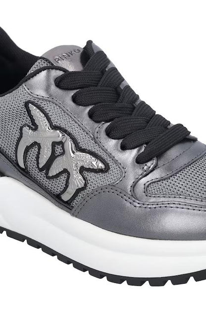 Pinko sneakers Gem in mesh e nappa laminata argento