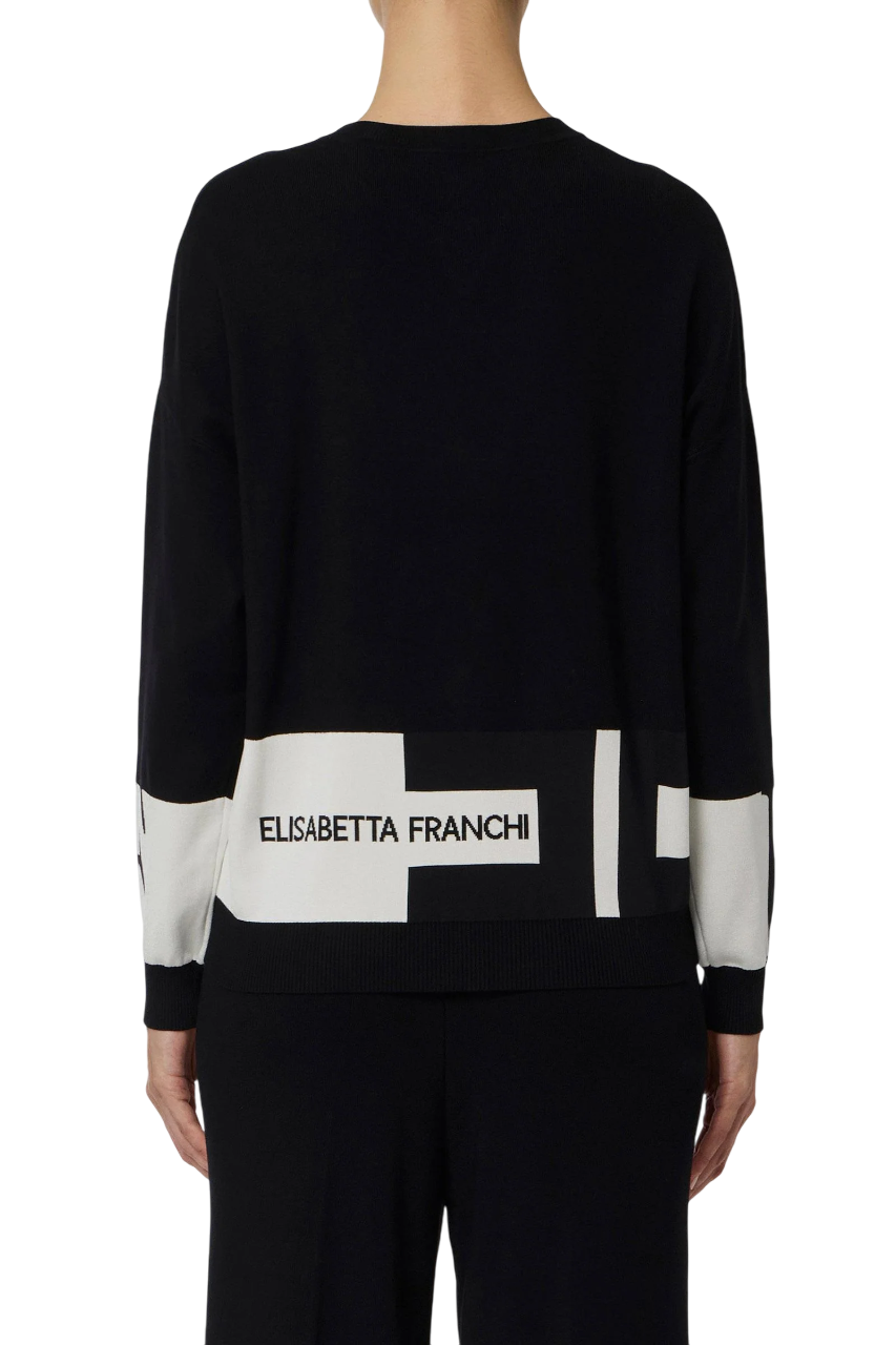 Elisabetta Franchi maglia bicolore con logo nero bianco - mem39