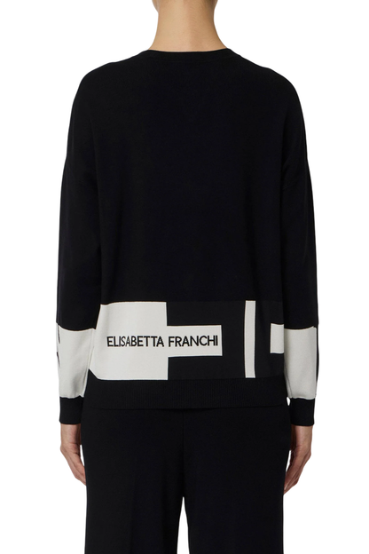Elisabetta Franchi maglia bicolore con logo nero bianco - mem39